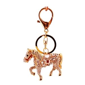 Horse Crystal Rhinestones 3D Filigree Keychain Purse Jewelry Brown Gold
